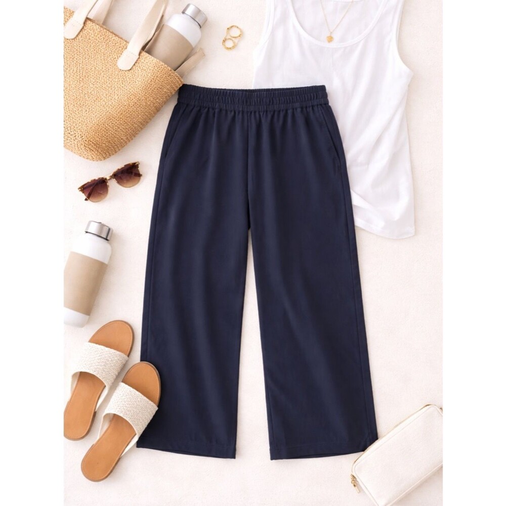 J.Jill Fit Wide Leg Cropped Pants XL Navy Blue Relaxed Travel Comfy Lounge